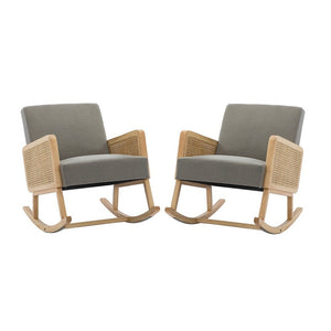 Williams 25.2" Wide Modern Polyester Rocking Chair with Rattan Arms Set of 2