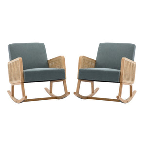 Williams 25.2" Wide Modern Polyester Rocking Chair with Rattan Arms Set of 2