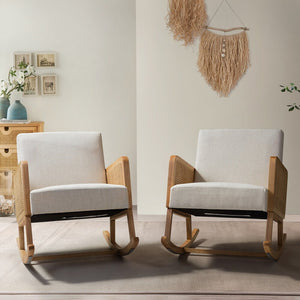 Williams 25.2" Wide Modern Polyester Rocking Chair with Rattan Arms Set of 2