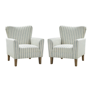 Warren Farmhouse Striped Wingback Chair with Solid Wood Legs Set of 2