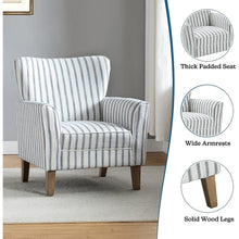 Warren Farmhouse Striped Wingback Chair with Solid Wood Legs Set of 2