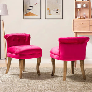 Xacobo Modern Velvet Tufted Vanity Stool with Wood Legs Set of 2