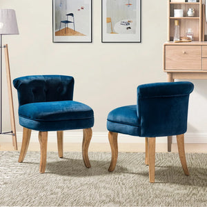 Xacobo Modern Velvet Tufted Vanity Stool with Wood Legs Set of 2