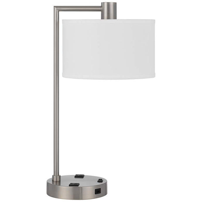 Roanne Brushed Steel Desk Lamp with Outlets and USB Port