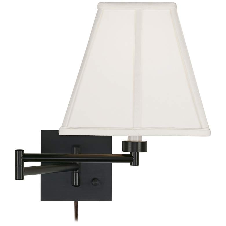 Ivory Square Shade Espresso Plug-In Swing Arm Wall Lamp