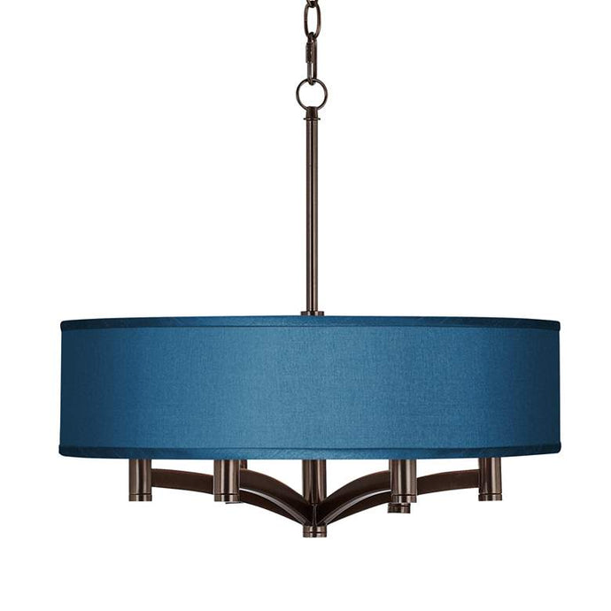 Blue Faux Silk Ava 6-Light Bronze Pendant Chandelier