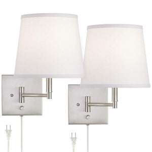 Lanett Brushed Nickel Swing Arm Modern Plug-In Wall Lamps Set of 2