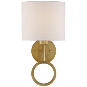 Amidon Warm Brass Drop Ring Plug-In Wall Lamp with USB-Outlet Wall Shelf