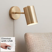 Carla Polished Brass Down-Light Plug-In Wall Lamp with USB Dimmer