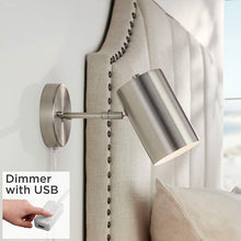 Carla Brushed Nickel Cylinder Down-Light Plug-In Wall Lamp with USB Dimmer