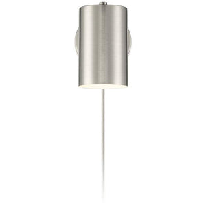 Carla Brushed Nickel Cylinder Down-Light Plug-In Wall Lamp with USB Dimmer