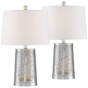 Marin Laser Cut Silver Base Modern Table Lamps With Night Lights Set of 2