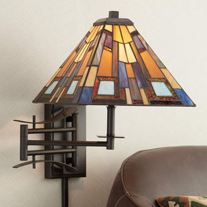 Jewel Tone Tiffany Style Plug-In Swing Arm Wall Lamp