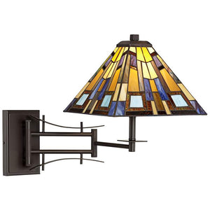 Jewel Tone Tiffany Style Plug-In Swing Arm Wall Lamp