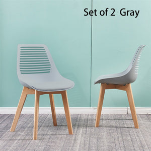 2pcs Plastic Chair for Living Room Dining Chair with Wood Leg Gray