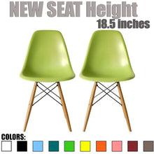Set of 2, Green Plastic Eiffel chairs Solid Wood Legs Dining
