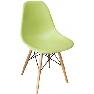 Set of 2, Green Plastic Eiffel chairs Solid Wood Legs Dining