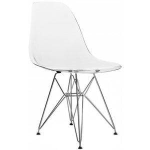 Modern Plastic Side Dining Chaira Cleara With Wire Chrome Legs Base