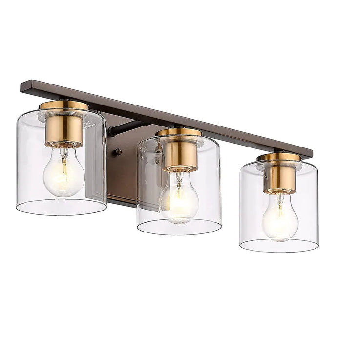 JAZAVA 3-Light Bathroom Vanity Light Fixtures, Farmhouse Vanity Light with Clear Glass Shade, Oil Rubbed Bronze and Gold Finish