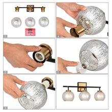 Ziv Modern 3-Light Black Gold Bathroom Vanity Lights with Mercury Globe Glass Shades