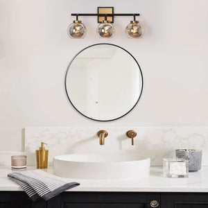 Ziv Modern 3-Light Black Gold Bathroom Vanity Lights with Mercury Globe Glass Shades