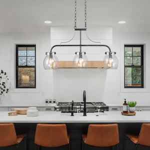 Modern 3-Light Linear Glass Island Lights Chandelier for Dining Room - L25"x W 5"x H 14"