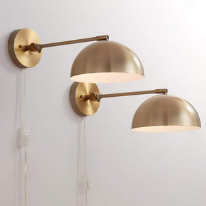 Brava Antique Brass Down-Light Plug-In Wall Lamps Set of 2