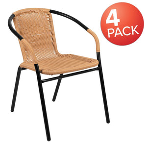 4 Pack Gray Rattan Indoor-Outdoor Restaurant Stack Chair