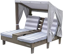 Kids Double Chaise Lounge with Cup Holders, Kids Outdoor Furniture, Striped Fabric