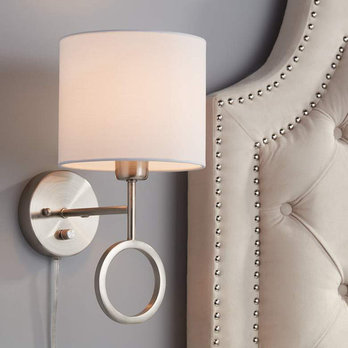 Amidon Brushed Nickel Drop Ring Plug-In Wall Lamp