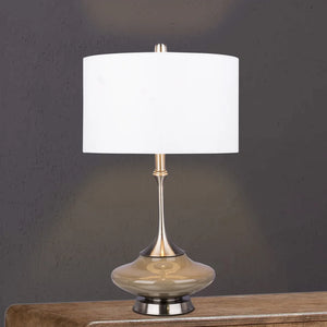 #5137GRY Retro 26.5 inch Grey Glass & Brushed Steel Metal Glass, Metal Table Lamp