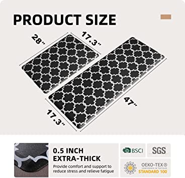 KOKHUB Kitchen Mat,1/2 Inch Thick Cushioned Anti Fatigue Waterproof Kitchen  Rug, Comfort Standing Desk Mat, Kitchen Floor Mat Non-Skid & Washable for