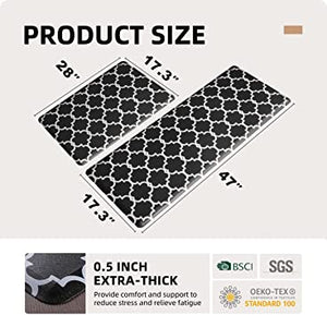 Kitchen Mat and Kitchen Rugs 2 PCS, Cushioned 1/2 Inch Thick Anti Fatigue Waterproof Mat, Comfort Standing Desk Mat, Kitchen Floor Mat with Non-Skid & Washable for Home, Office, Sink - Grey