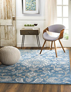 Oriental Distressed Persian Design Blue Soft Area Rug
