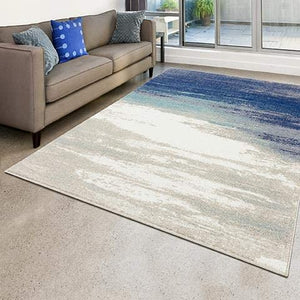 Sky Collection Modern Abstract Grey Cream Blues Soft Area Rug