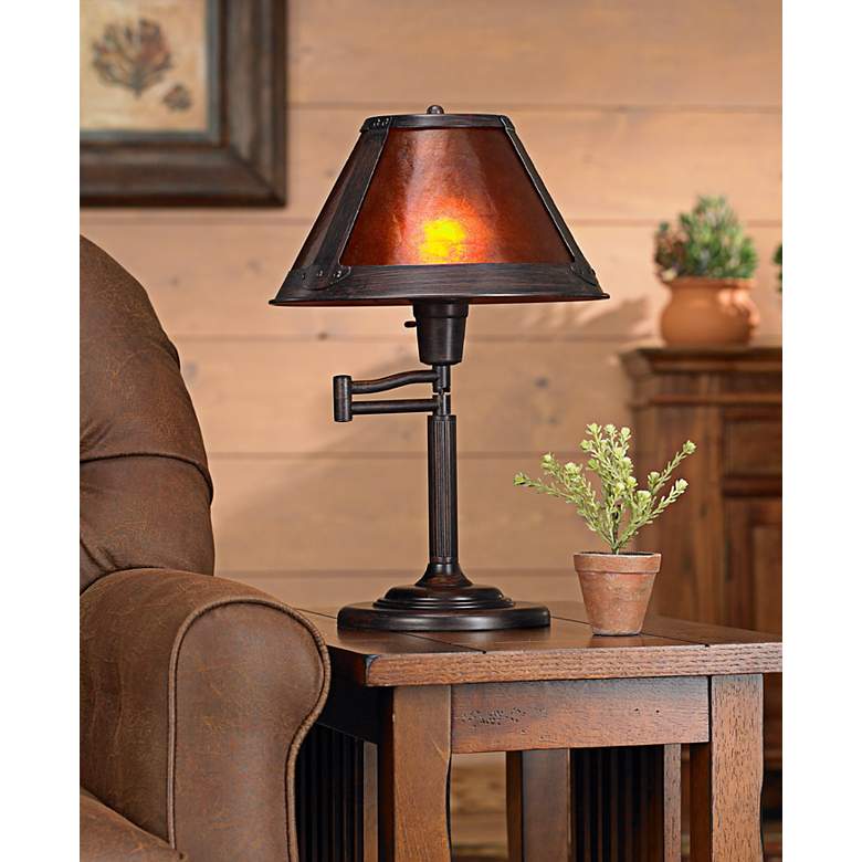 Mission Bronze Mica Shade Swing Arm Table Lamp – Modern Rugs and Decor