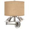 Woven Burlap Brushed Nickel Plug-In Swing Arm Wall Lamp