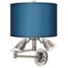 Woven Burlap Brushed Nickel Plug-In Swing Arm Wall Lamp