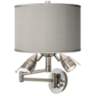 Woven Burlap Brushed Nickel Plug-In Swing Arm Wall Lamp