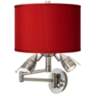 Woven Burlap Brushed Nickel Plug-In Swing Arm Wall Lamp