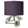 Woven Burlap Brushed Nickel Plug-In Swing Arm Wall Lamp