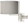 Blue Faux Silk Brushed Nickel Plug-In Swing Arm Wall Lamp