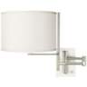 Blue Faux Silk Brushed Nickel Plug-In Swing Arm Wall Lamp