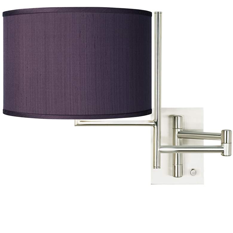 Eggplant Faux Silk Brushed Nickel Swing Arm Wall Lamp