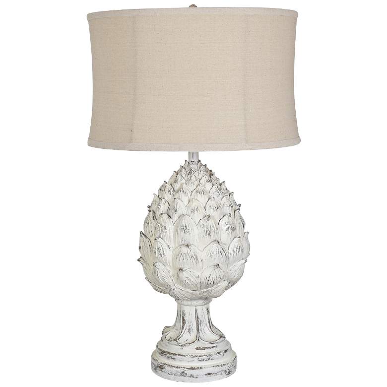 Large Artichoke Finial White Wash Table Lamp