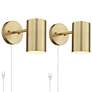 Carla Polished Brass Down-Light Plug-In Wall Lamps Set of 2