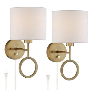 Amidon Warm Brass Drop Ring Plug-In Wall Lamps Set of 2