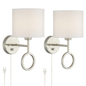 Amidon Brushed Nickel Drop Ring Plug-In Wall Lamps Set of 2