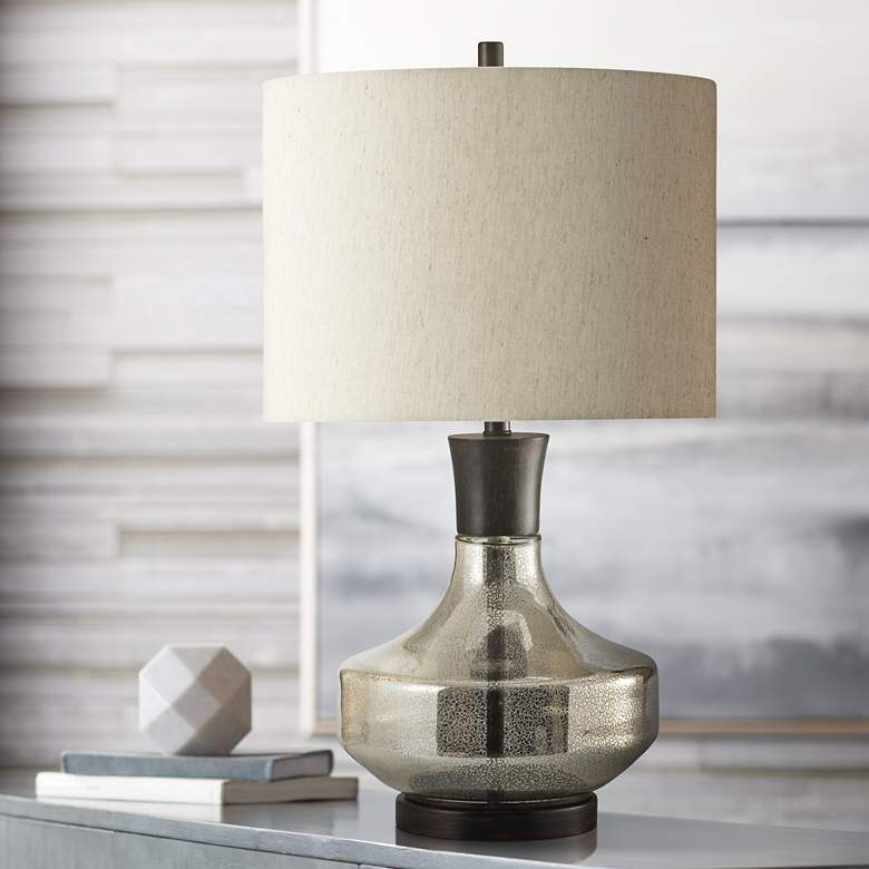 Mercury Glass Table Lamp with Taupe Hardback Fabric Shade