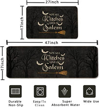 Bat Broom Kitchen Mats Set of 2, No All Witch Live in Salem Holiday Farmhouse Party Floor Mat for Home Kitchen Decorations - 17x27 and 17x47 Inch